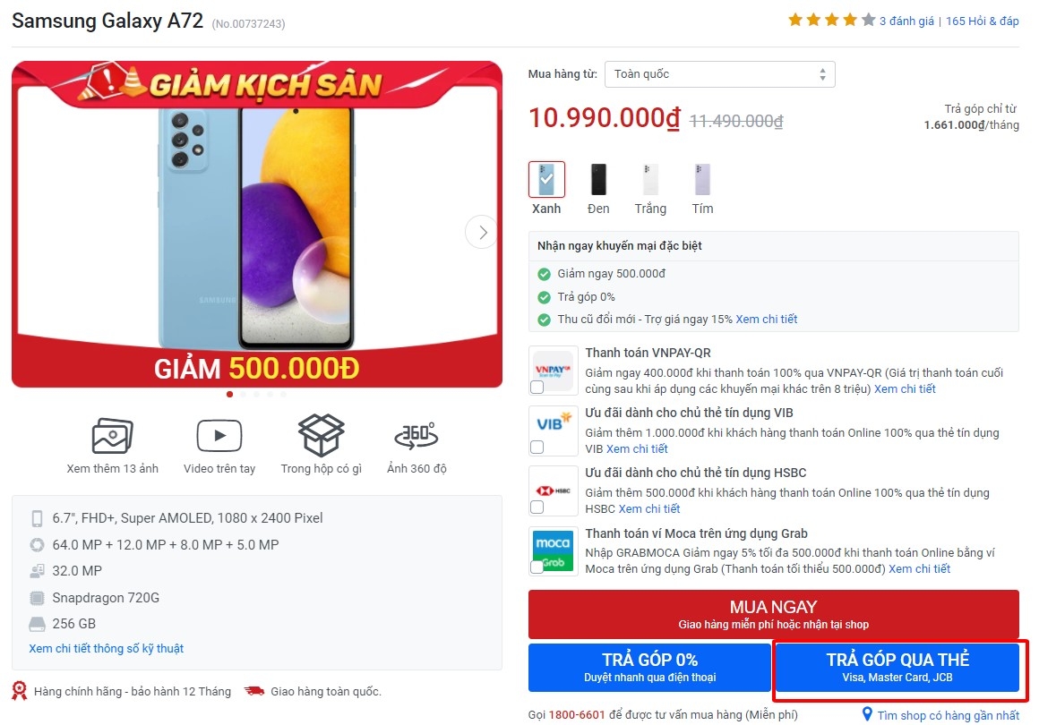 Giảm 500.000 đồng khi thanh toán bằng thẻ tín dụng HSBC FPT Shop