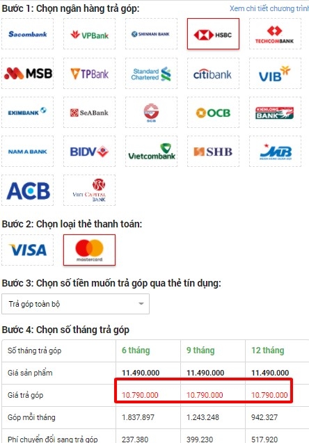 Giảm 500.000 đồng khi thanh toán bằng thẻ tín dụng HSBC FPT Shop