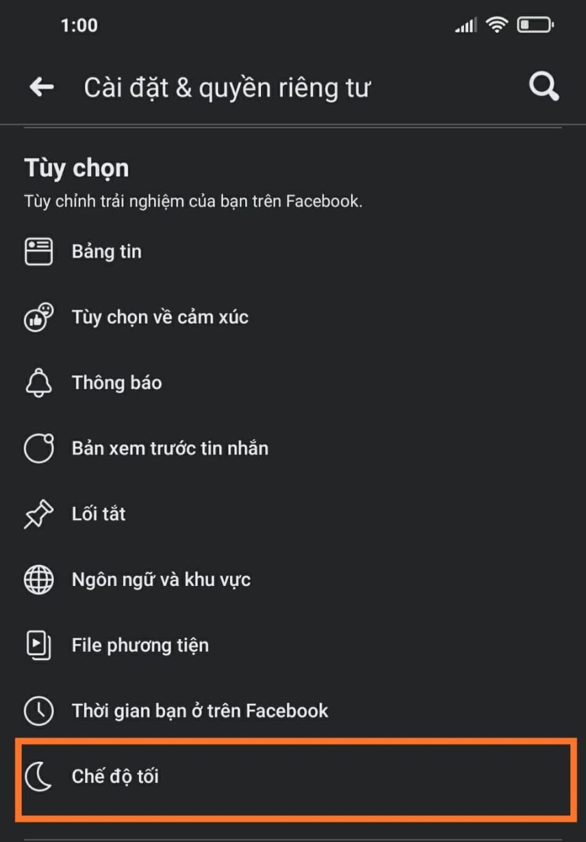 Cách bật Chế độ tối Facebook trên Android (2)