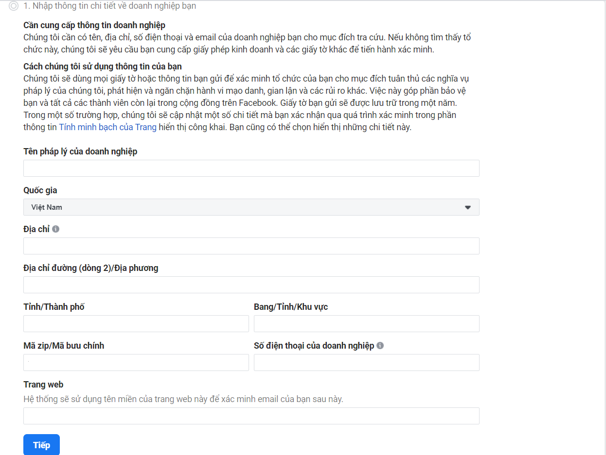 Cách xác minh doanh nghiệp trên Facebook 2021