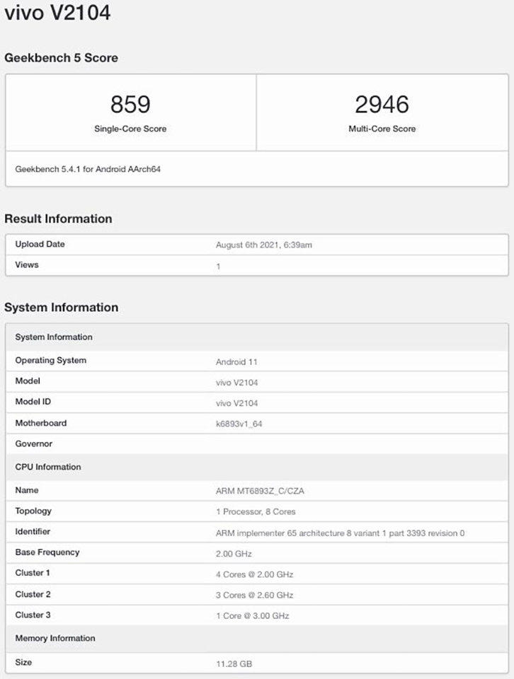 Vivo X70 lộ cấu hình trên Geekbench Vivo X70 lộ cấu hình trên Geekbench