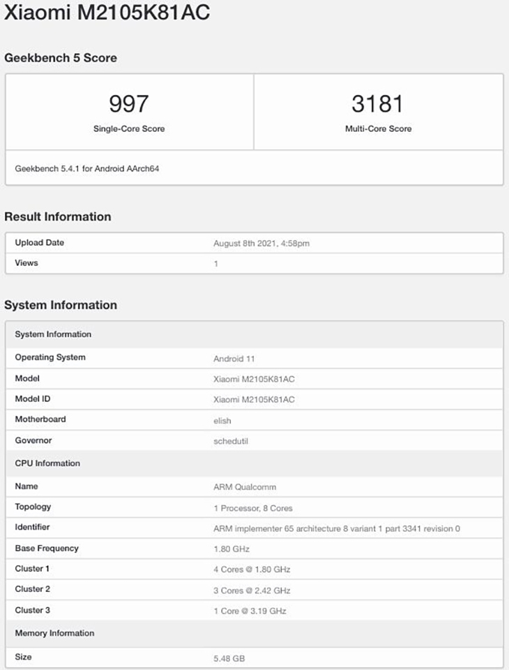 Xiaomi Mi Pad 5 xuất hiện trên Geekbench (ảnh 1)