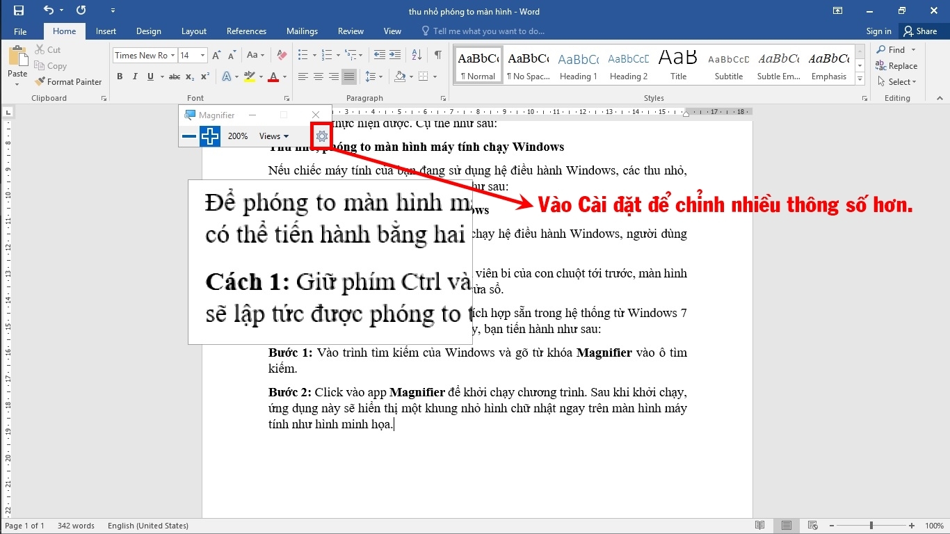 Vào phần cài đặt để điều chỉnh nhiều thông số của app Magnifier