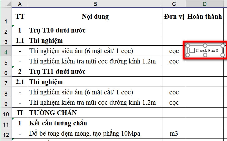 Hướng dẫn bạn cách chèn checkbox trong Excel