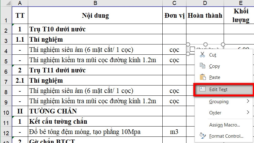 Hướng dẫn bạn cách chèn checkbox trong Excel (5)