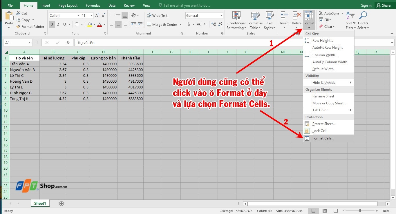 Có khá nhiều cách để bạn vào được phần Format Cells.