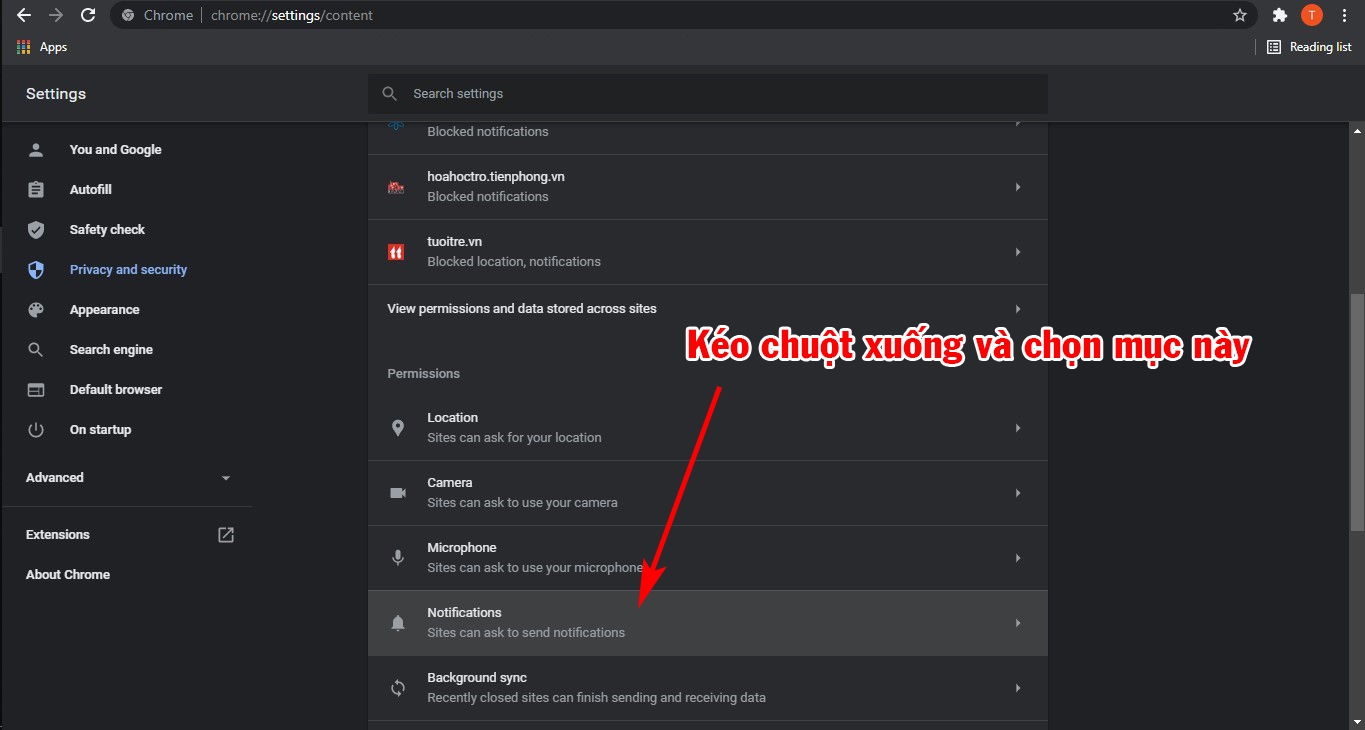 Click vào đây để cài đặt thông báo