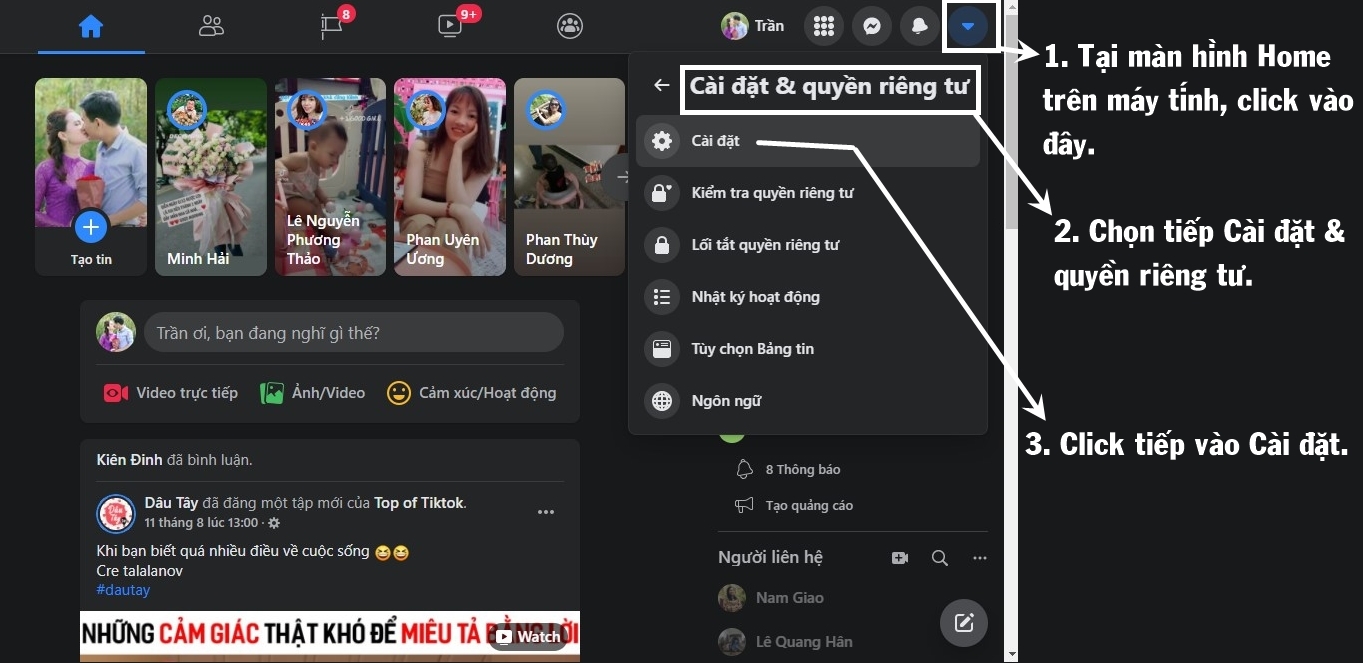 Truy cập vào Cài đặt của Facebook.
