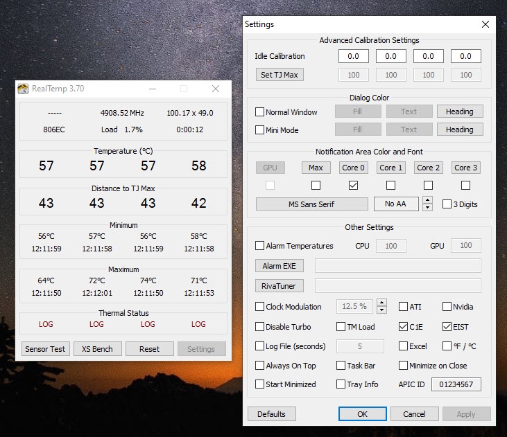 phần mềm kiểm tra và đo nhiệt độ CPU Real Temp