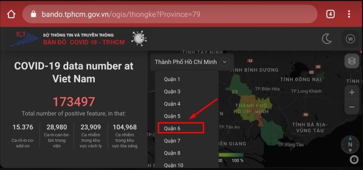 Xem các vùng trong bản đồ COVID-19