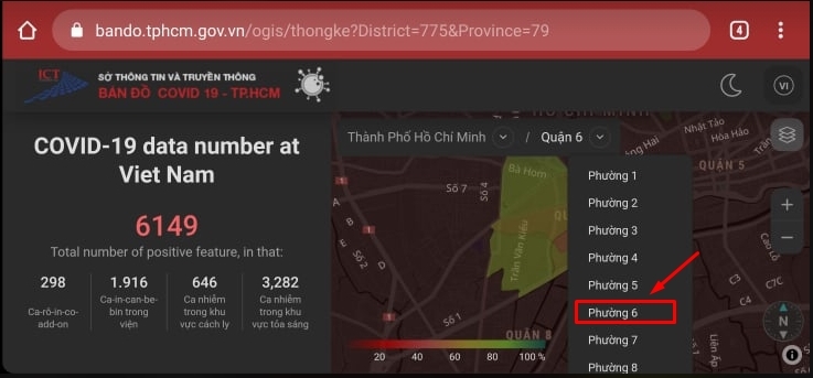 Xem các vùng trong bản đồ COVID-19