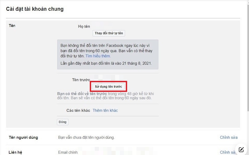 Đổi tên Facebook khi chưa đủ 60 ngày (3)