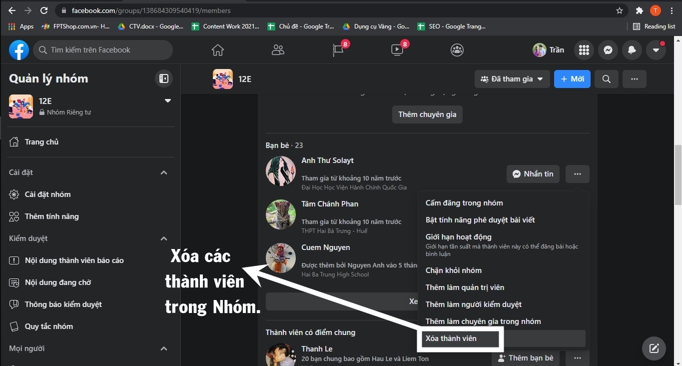 Xóa các thành viên khỏi nhóm.