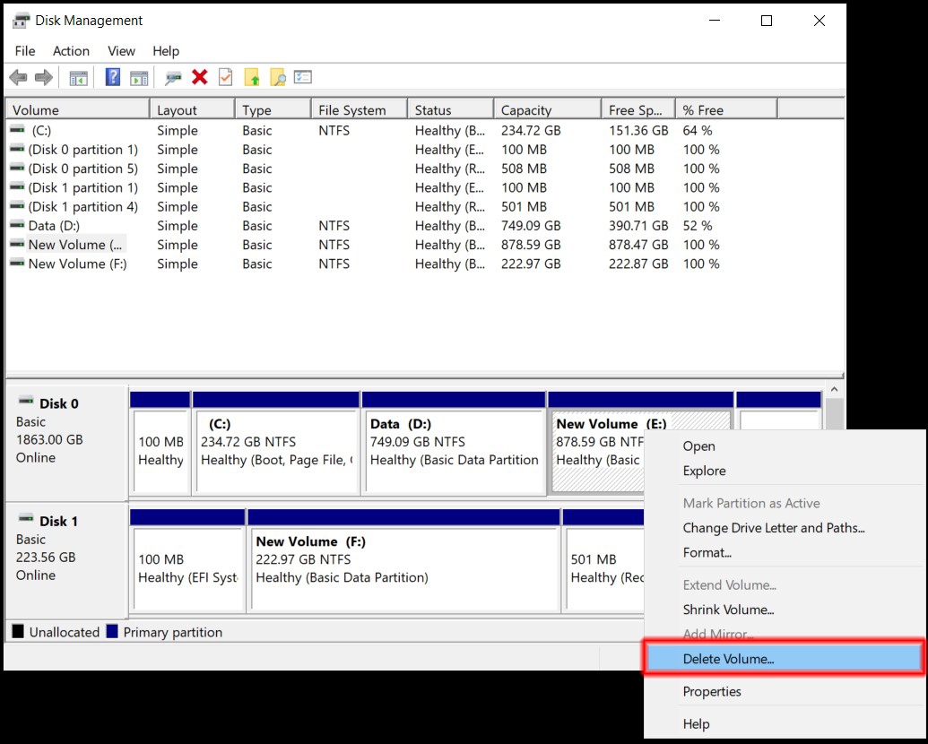 Không gộp được ổ cứng trong Win 10 3