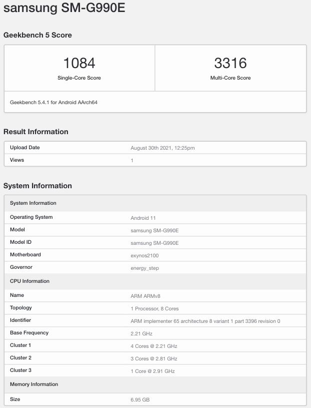 Samsung Galaxy S21 FE xuất hiện trên Geekbench