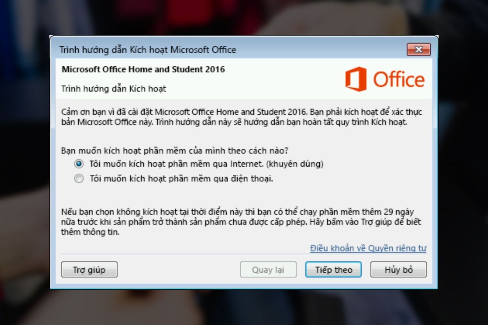 Kích hoạt Microsoft 365 hoặc phiên bản Office không đăng ký