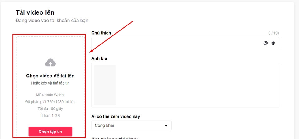 Chọn video tải lên Chọn video tải lên