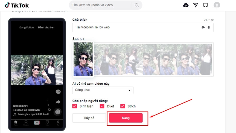 Hoàn tất việc tải video lên TikTok web Hoàn tất việc tải video lên TikTok web