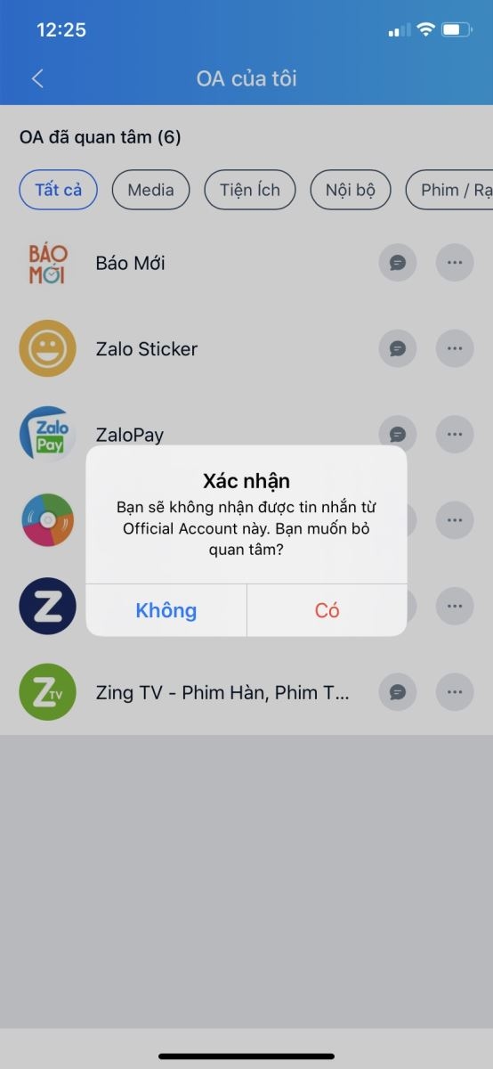 Bỏ quan tâm hàng loạt Zalo OA không cần thiết (4)
