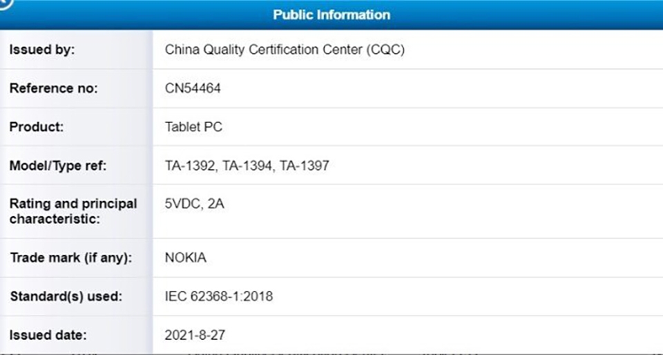 Nokia T20 đạt chứng nhận CQC (ảnh 1)