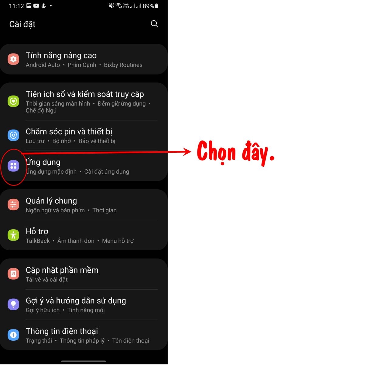 Chọn tiếp Ứng dụng.