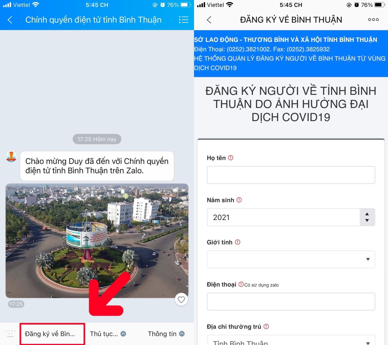 Cách đăng ký về quê tránh dịch bằng Zalo (2)