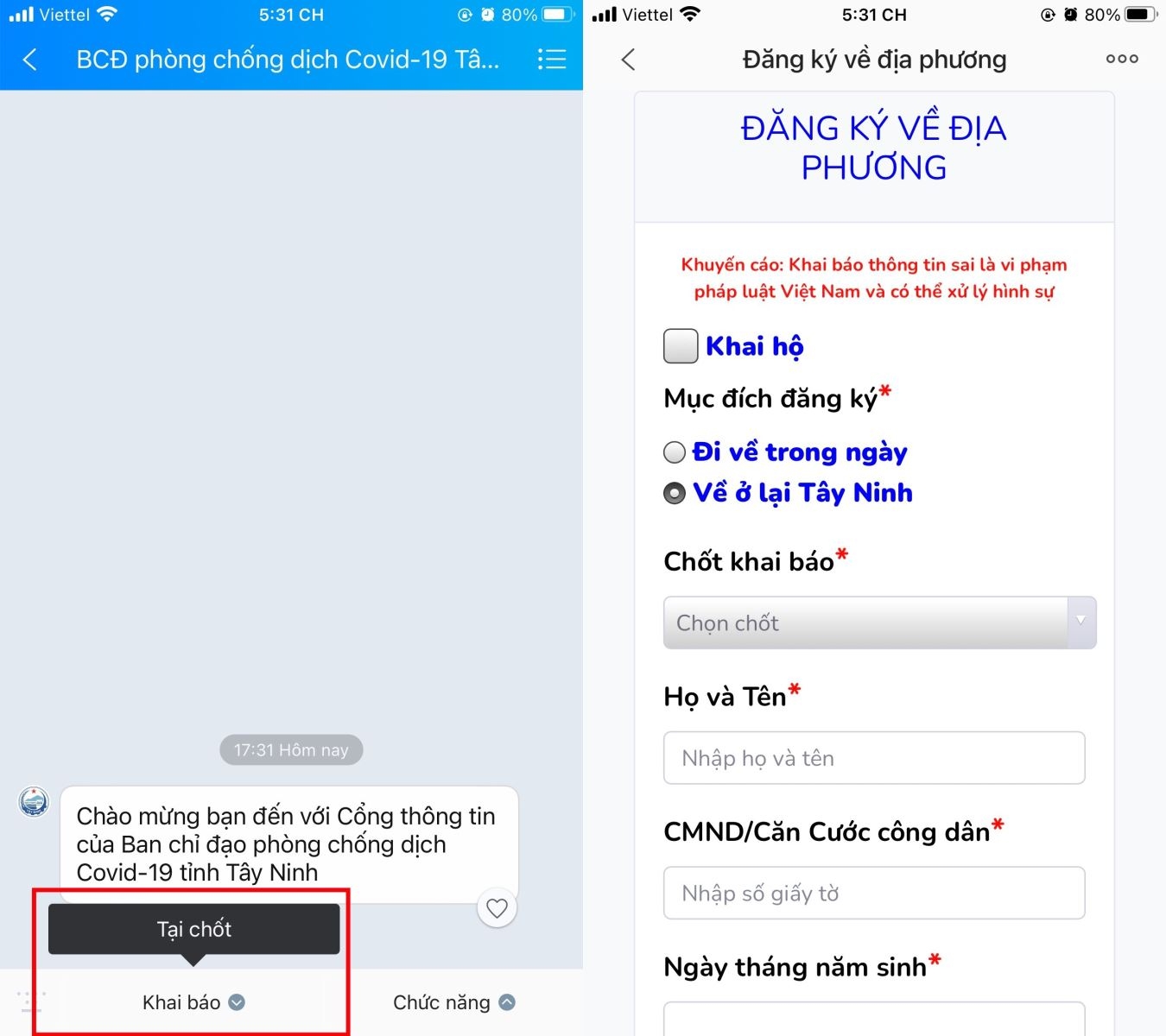 Cách đăng ký về quê tránh dịch bằng Zalo (4)