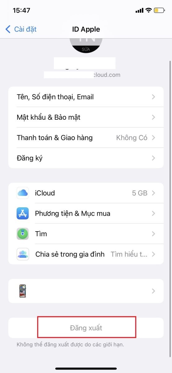 Làm thế nào khi ID Apple bị mờ không đăng xuất được?