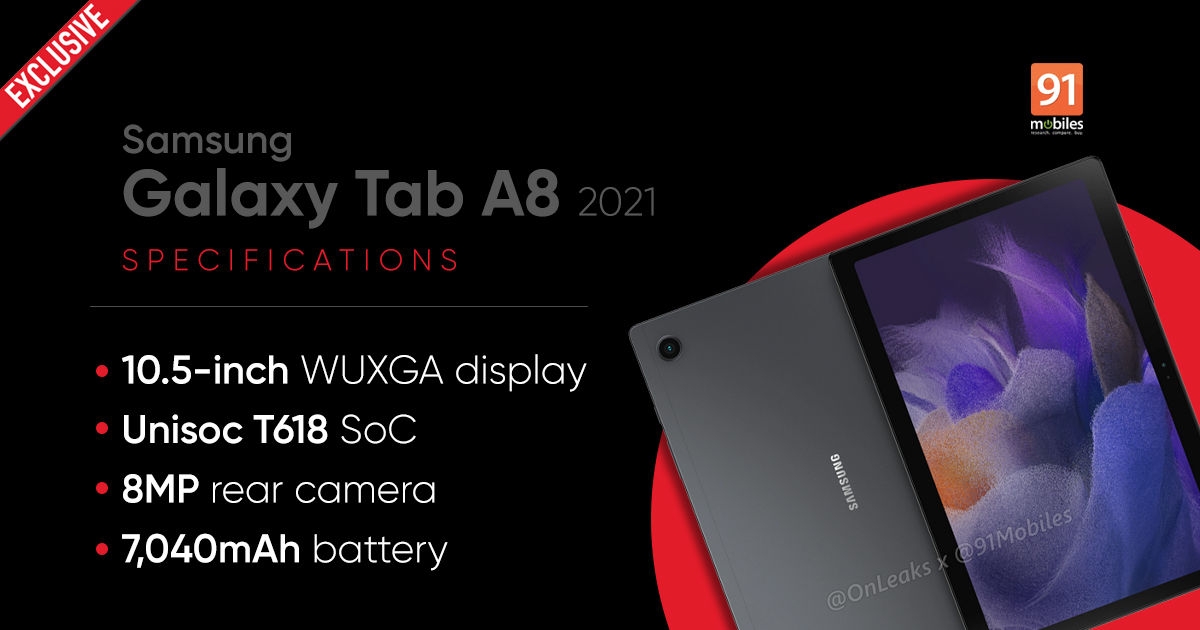Rò rỉ cấu hình Samsung Galaxy Tab A8 2021: Màn hình 10.5 inch và pin 7,040 mAh
