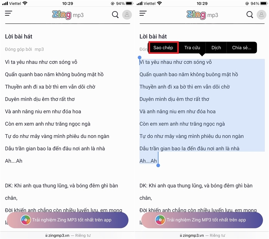 Bỏ túi ngay cách sao chép lời bài hát trên Zing Mp3, Nhaccuatui cực đơn giản (4)