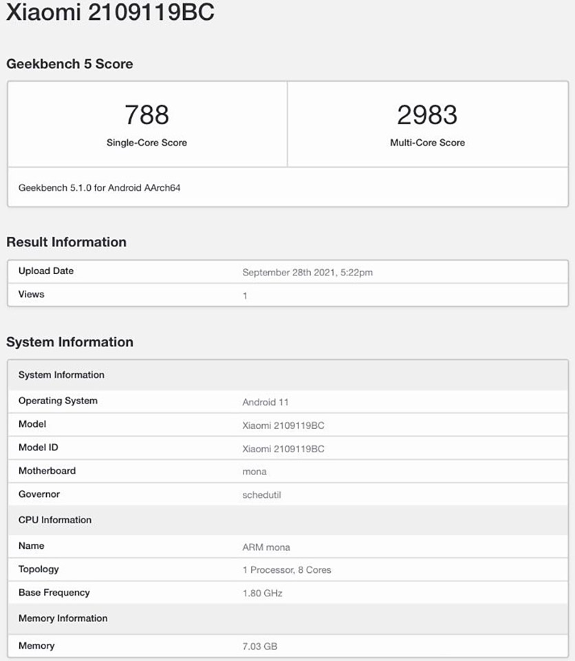Xiaomi CC11 Pro được xác nhận dùng chip Snapdragon 778G trên Geekbench Xiaomi CC11 Pro được xác nhận dùng chip Snapdragon 778G trên Geekbench