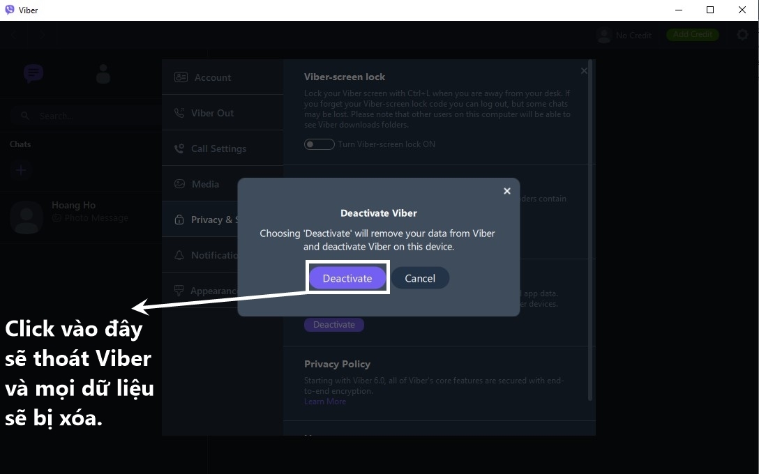 Click Deactive để xác nhận.
