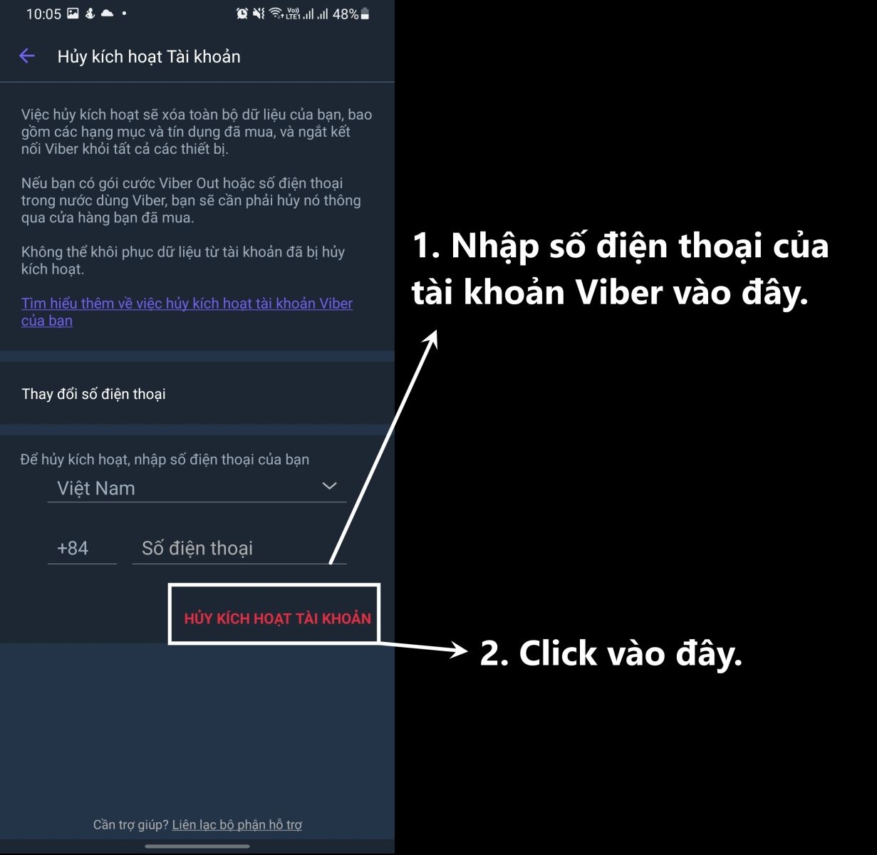 Nhập số tài khoản đang sử dụng cho Viber và click để xác nhận.