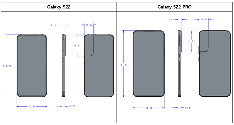 Sơ đồ thiết kế Galaxy S22 và S22 Pro