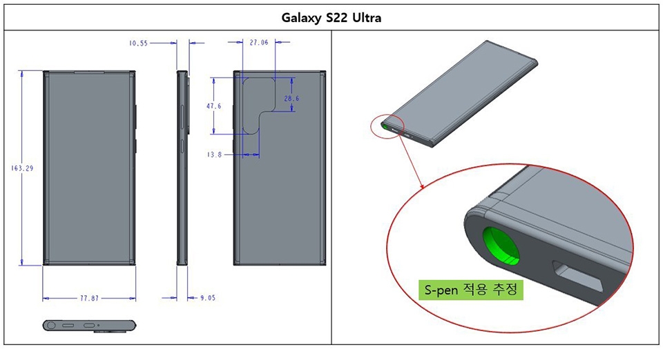 Sơ đồ thiết kế Galaxy S22 và S22 Ultra