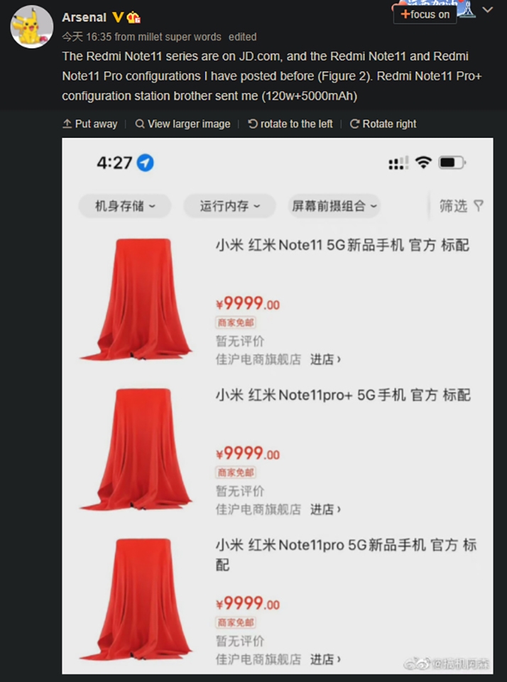Dòng Xiaomi Redmi Note 11 được liệt kê trên danh sách JD.com