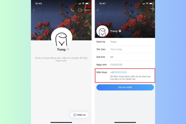 Sao chép số điện thoại để tìm kiếm trên Facebook.