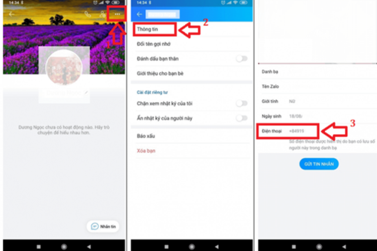 Truy cập mục “Thông tin” rồi copy số điện thoại trên Zalo.