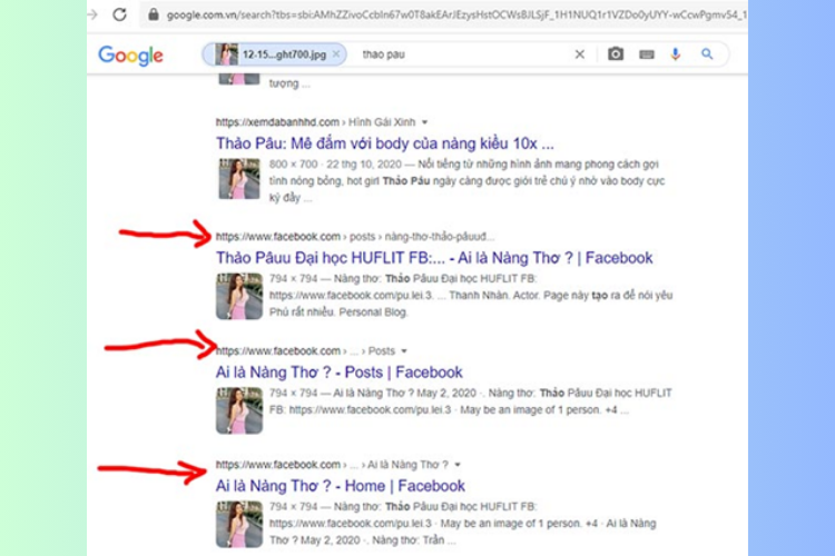 Hãy để ý kết quả có đường link Facebook.com