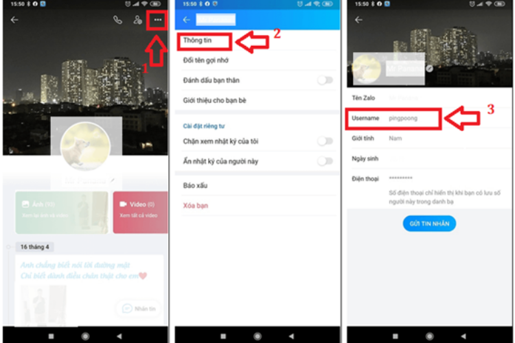 Sao chép tên của người bạn Zalo tại ô Username