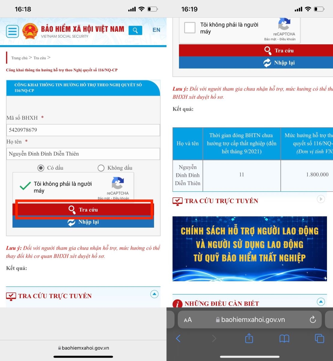 Các cách tra cứu trợ cấp BHTN (2)