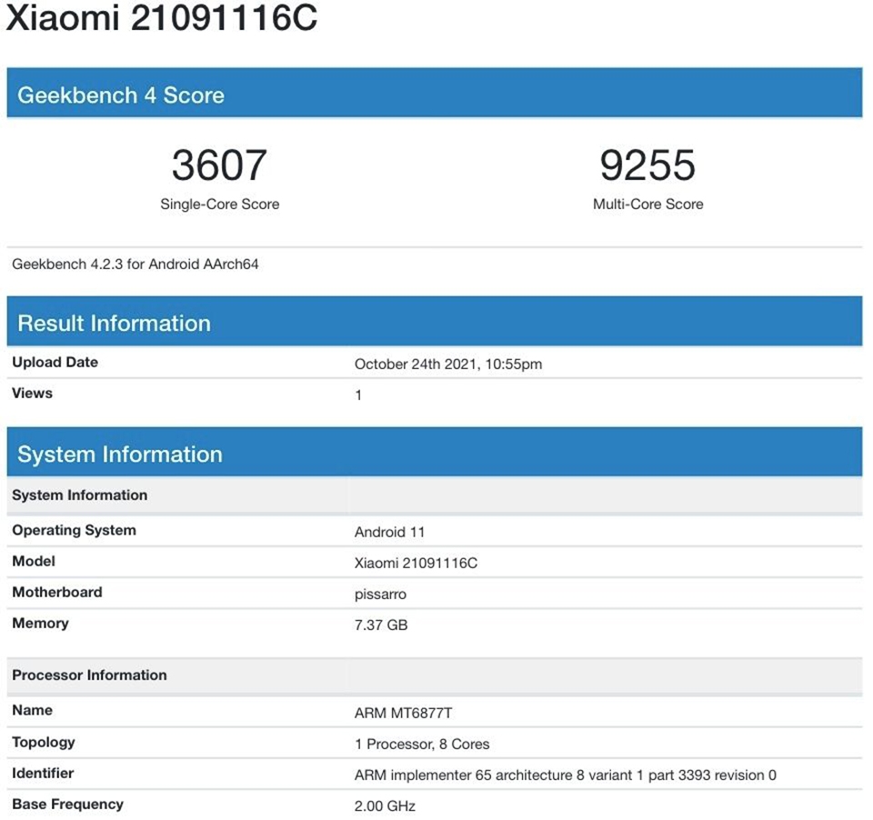 Redmi Note 11 Pro lộ điểm hiệu năng trên Geekbench (ảnh 1) Redmi Note 11 Pro lộ điểm hiệu năng trên Geekbench (ảnh 1)