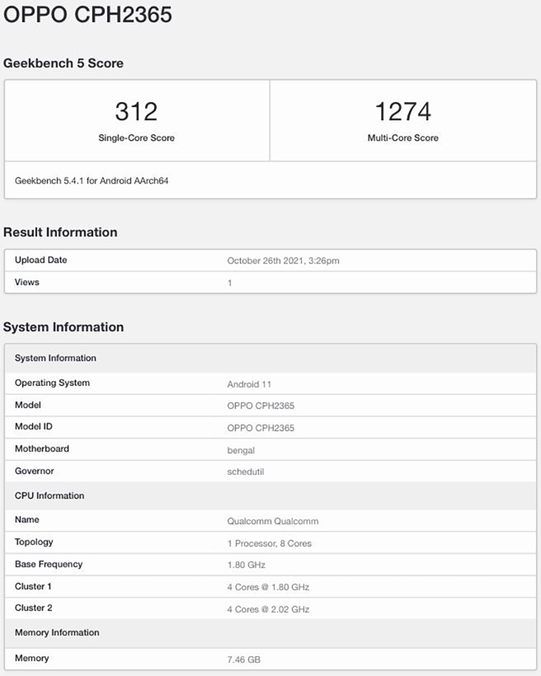 OPPO A95 4G xuất hiện trên Geekbench OPPO A95 4G xuất hiện trên Geekbench