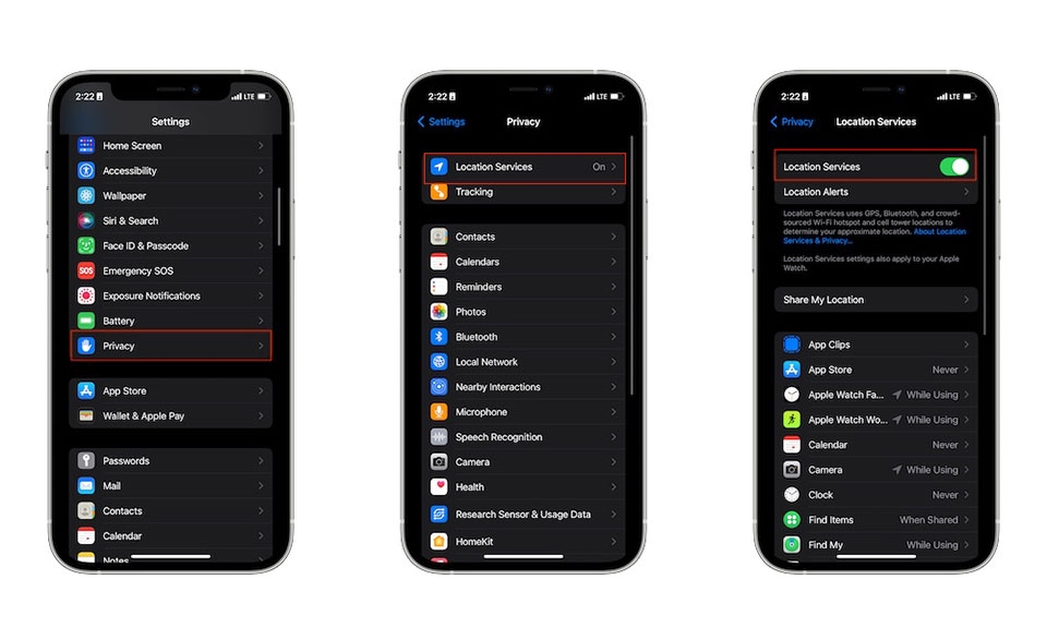 Tắt một số dịch vụ vị trí nhất định