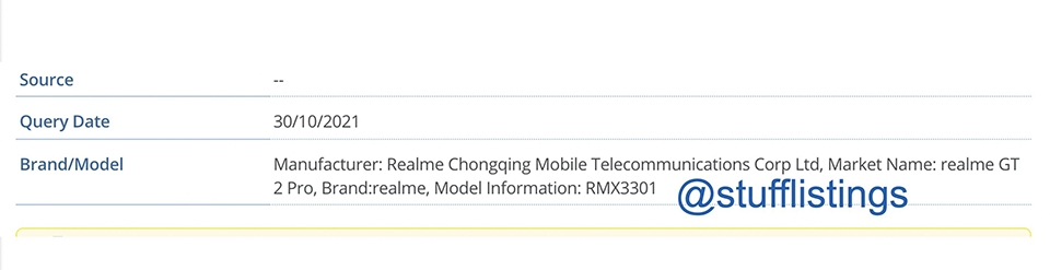 Realme GT 2 Pro được phát hiện trên danh sách IMEI