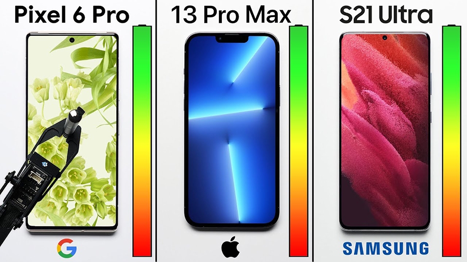 Đọ thời lượng pin iPhone 13 Pro Max với Samsung Galaxy S21 Ultra và Google Pixel 6 Pro (ảnh 1) Đọ thời lượng pin iPhone 13 Pro Max với Samsung Galaxy S21 Ultra và Google Pixel 6 Pro (ảnh 1)
