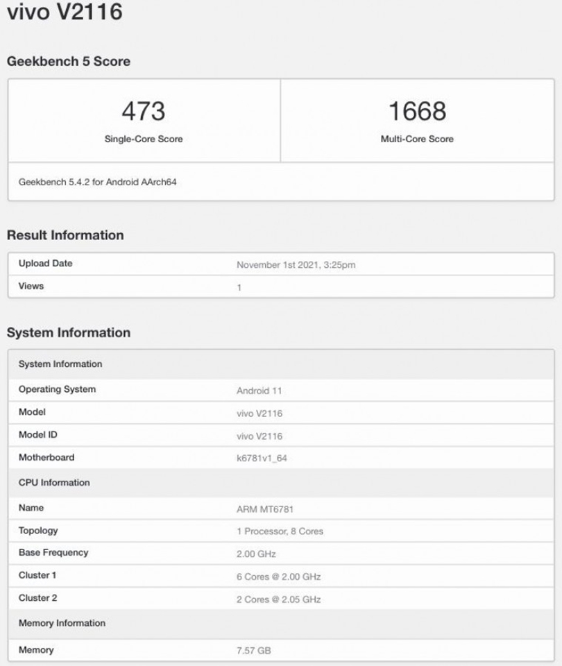 Vivo V23e lộ cấu hình trên Geekbench Vivo V23e lộ cấu hình trên Geekbench