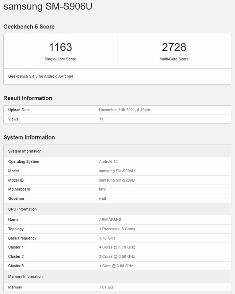 Samsung Galaxy S22+ với chip Snapdragon 898 được phát hiện trên Geekbench