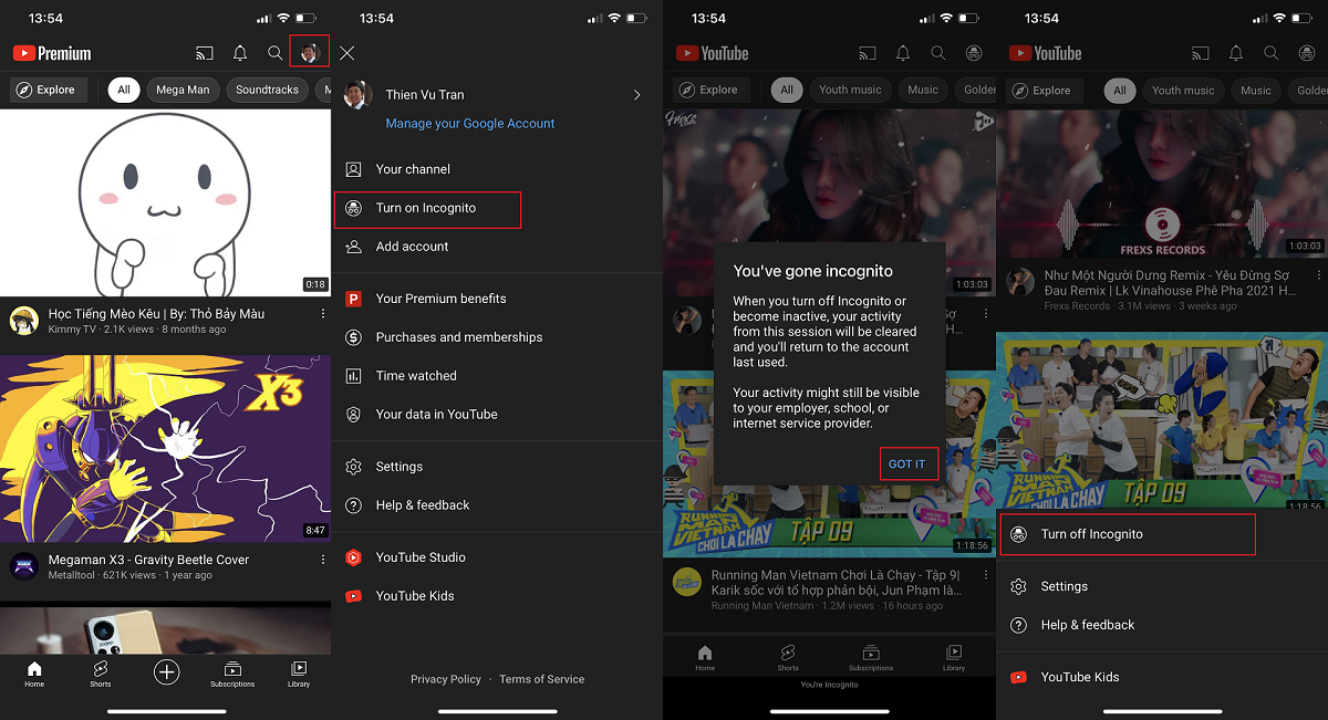 Chế độ ẩn danh trên YouTube