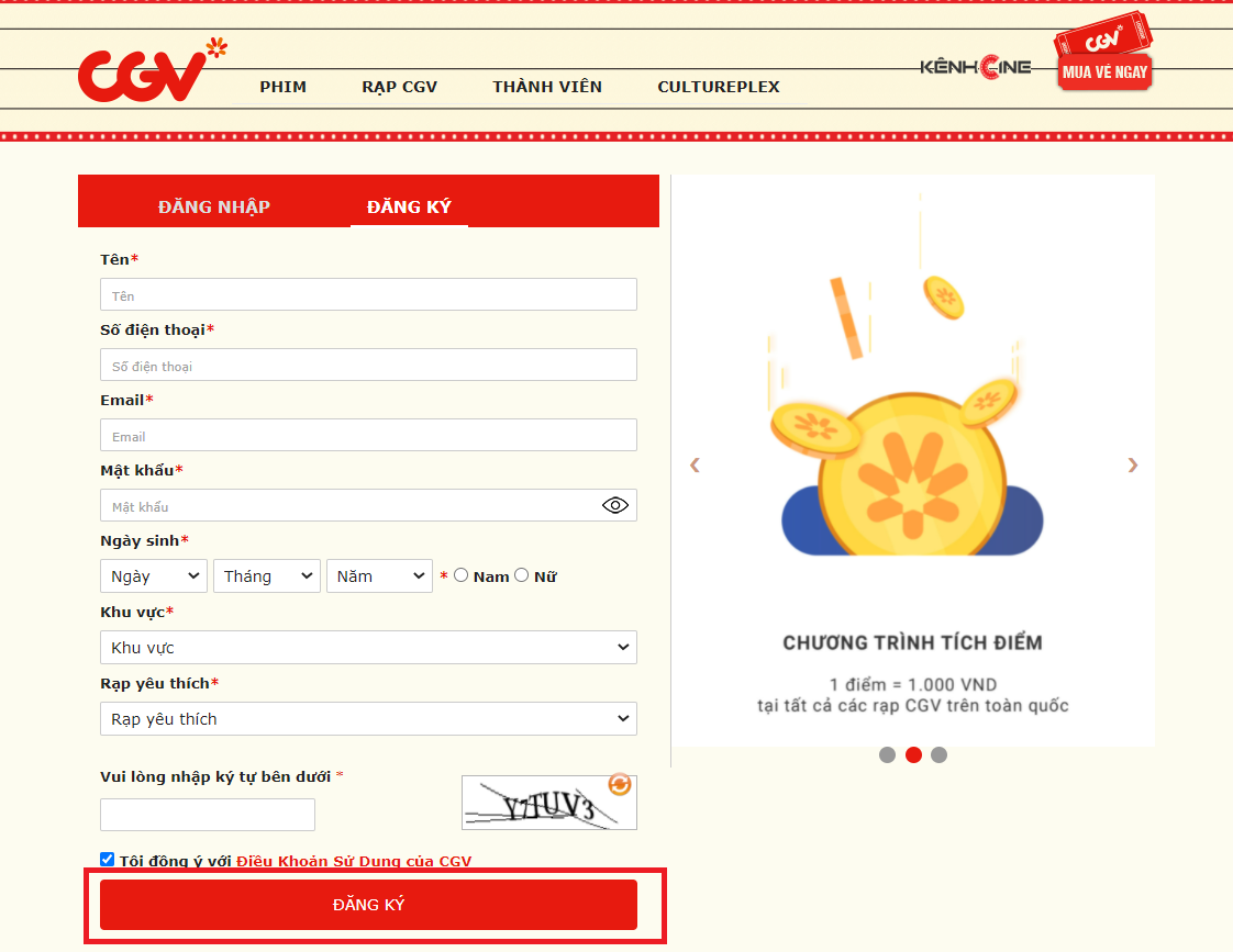 Hướng dẫn cách đăng ký tài khoản thành viên CGV (1)